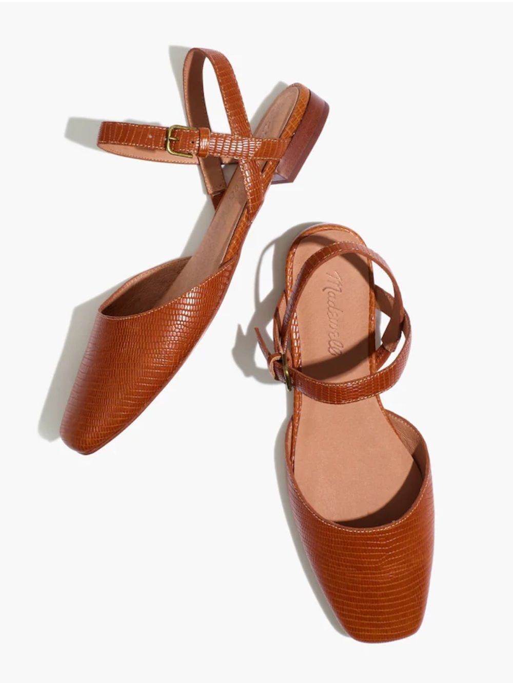 Madewell Jeanne Lizard-Embossed Slingback Flats in Cognac Brown size 7